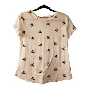 Disney Parks Top Women White All Over Mickey Mouse Tee Cap Sleeve Resort Medium